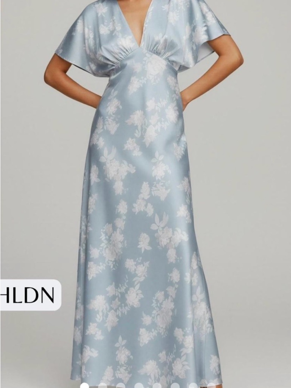 BHLDN Powder Blue Satin Floral Maxi Dress - Picture 7 of 8